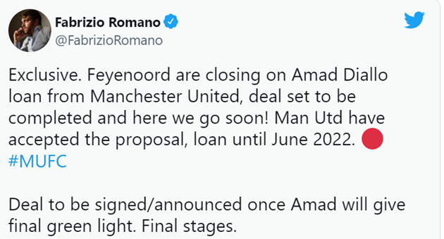 Feyenoord closing in on loan deal for Manchester United starlet (Amad Diallo) - Bóng Đá