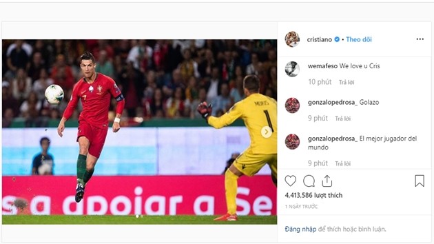 Cristiano Ronaldo đăng trên Instagram sau trận Luxembourg - Bóng Đá