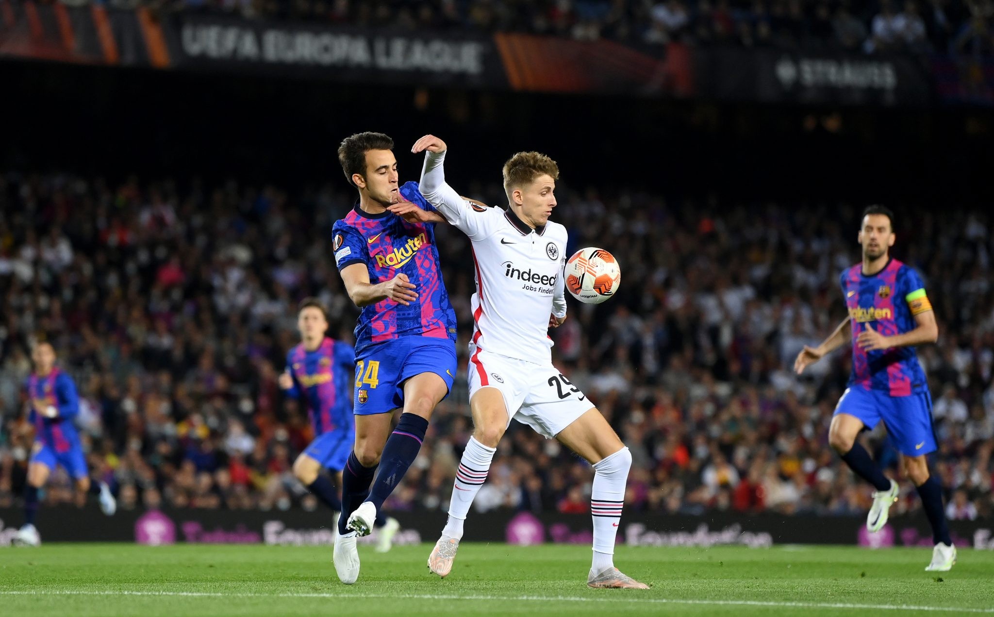 Eric Garcia reacts after Barcelona crash out of Europa League against Eintracht Frankfurt - Bóng Đá