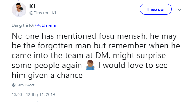 MANCHESTER UNITED: SOME FANS DESPERATE TO SEE TIMOTHY FOSU-MENSAH GET ANOTHER CHANCE - Bóng Đá