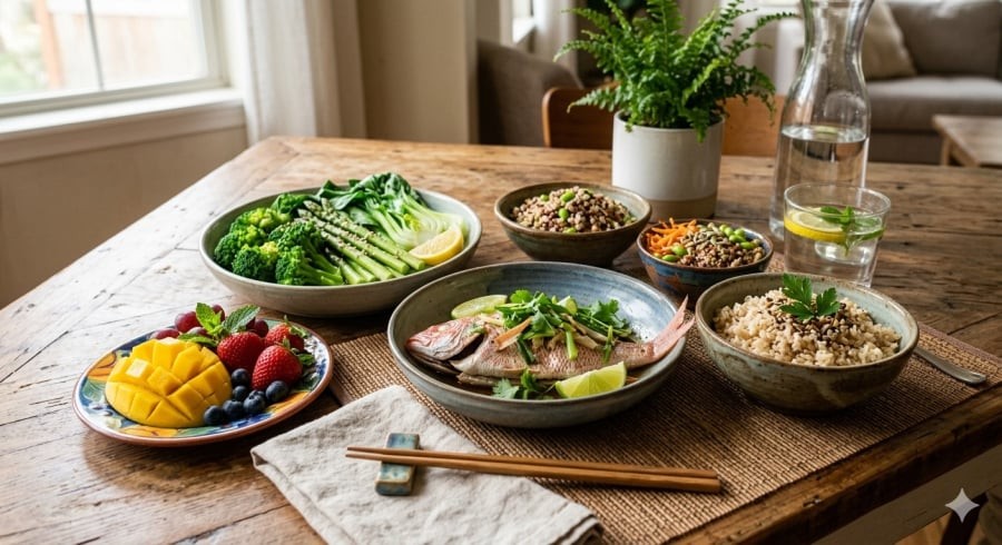 Ưu tiên thực phẩm tươi, giảm muối và dầu mỡ là một trong những cách đơn giản giúp hỗ trợ kiểm soát huyết áp.