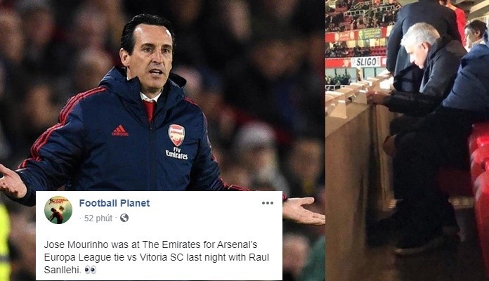Jose Mourinho was at The Emirates for Arsenal’s Europa League tie vs Vitoria SC last night with Raul Sanllehi. - Bóng Đá