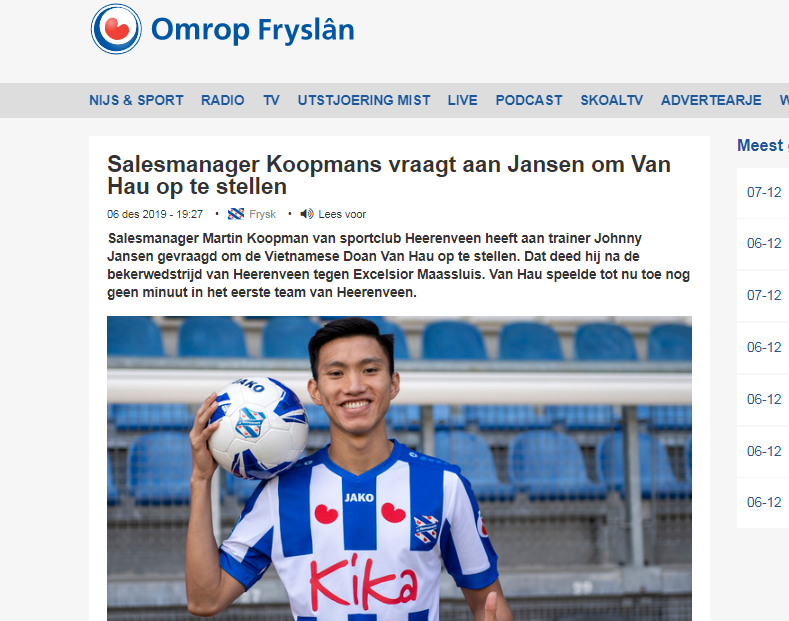 Cùng U22 Việt Nam vào Chung kết, Đoàn Văn Hậu nhận 1 tin cực vui từ SC Heerenveen - Bóng Đá