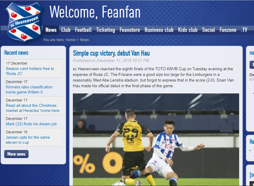 Báo Hà Lan nói 1 điều đặc biệt về màn ra mắt của Đoàn Văn Hậu ở Heerenveen - Bóng Đá