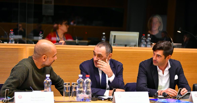 Jurgen Klopp and Pep Guardiola take scheduling fight to UEFA at coaches' summit in Switzerland just a day after dugouts at Anfield - Bóng Đá