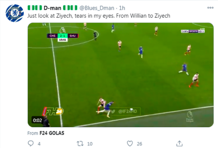 'Tears in my eyes!' - Chelsea fans in meltdown over what Hakim Ziyech did vs Sheffield United - Bóng Đá