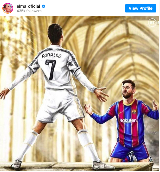 Elma Aveiro - Ronaldo's sister posts picture of Messi worshipping Juventus star after his two goals against Barcelona - Bóng Đá