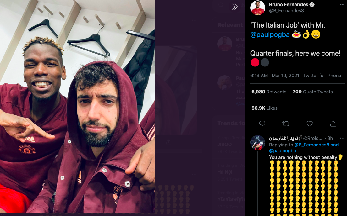 Paul Pogba and Bruno Fernandes celebrate United's win - Bóng Đá