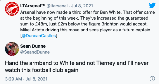 Arsenal fans are far from happy after it was reported that Mikel Arteta sees Ben White as a future captain of Arsenal. - Bóng Đá