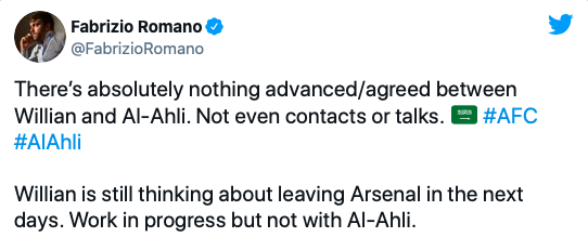 Fabrizio Romano is refuting claims of a move to Al-Ahli: Willian - Bóng Đá