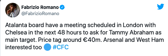 Fabrizio Romano has claimed on Twitter that Atalanta are going to bid for Tammy Abraham - Bóng Đá