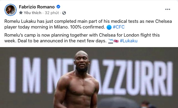 Romano: Romelu Lukaku 100% confirmed - Bóng Đá