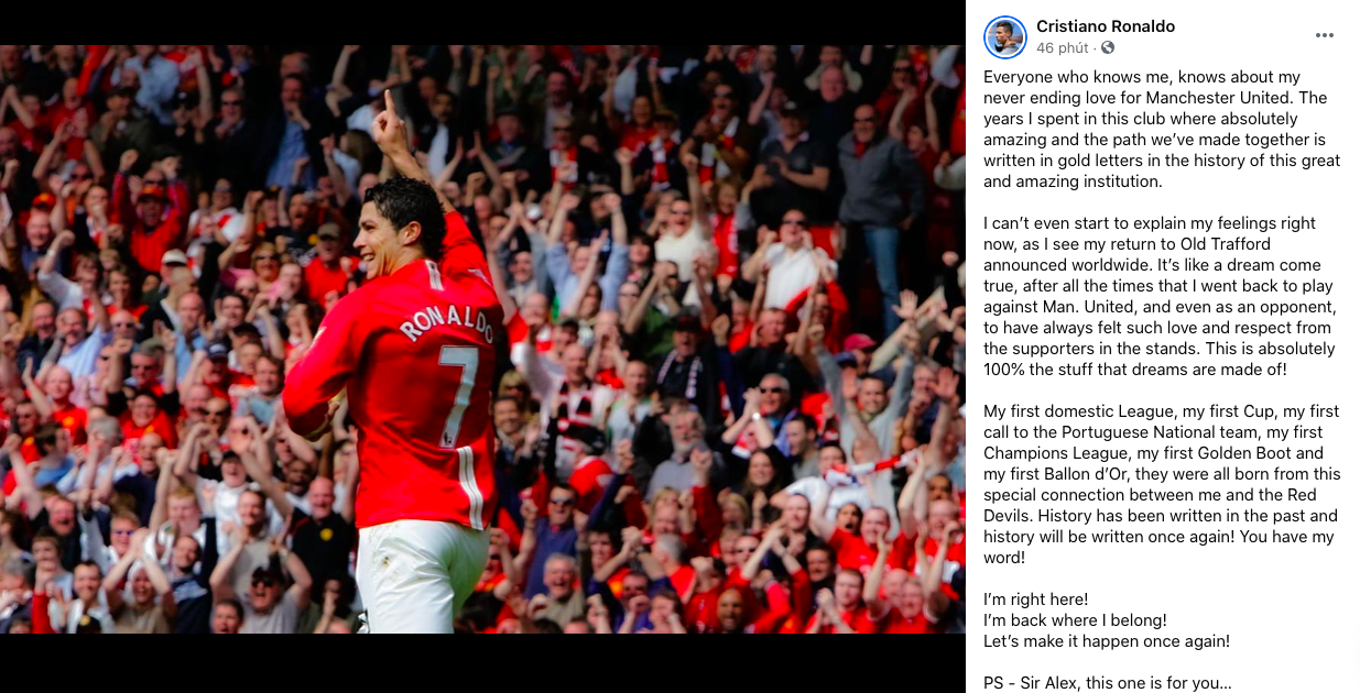 Ronaldo breaks silents after joining MAn Utd - Bóng Đá