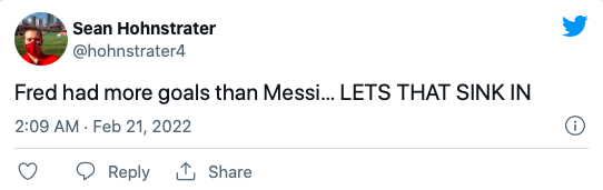 Manchester United fans can't believe Fred has scored more league goals than Lionel Messi - Bóng Đá