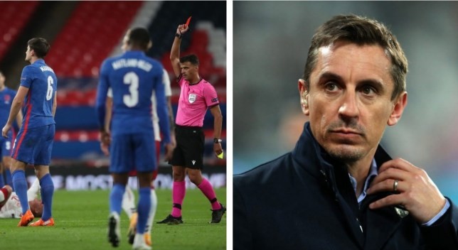 Gary Neville slams Manchester United captain Harry Maguire over England red card during Denmark defeat - Bóng Đá