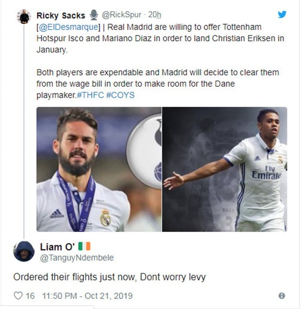 Real vừa gọi, CĐV Tottenham đặt chỗ sân bay tiễn sao - Bóng Đá