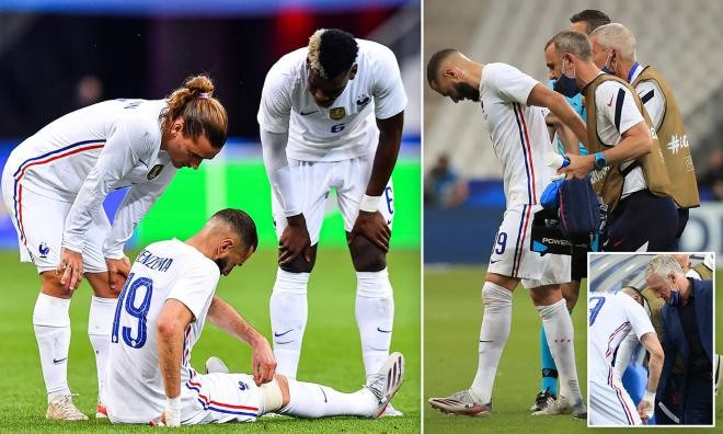 France suffer huge Karim Benzema injury scare as recalled Real Madrid striker forced off one week before Germany opener - Bóng Đá
