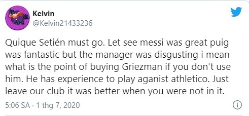 “He is a coward”:These Barcelona fans turn against Quique Setien after a disappointing draw with Atletico Madrid - Bóng Đá