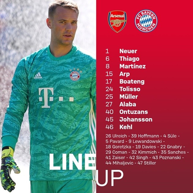 TRỰC TIẾP Arsenal - Bayern Munich: Ozil đá chính; Bayern chưa bung hết bài - Bóng Đá