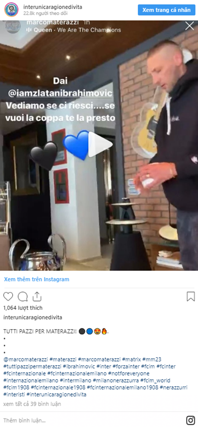 MATERAZZI TO IBRAHIMOVIC: TRY THE TOILET ROLL CHALLENGE, I’LL LEND YOU MY CHAMPIONS LEAGUE TROPHY - Bóng Đá