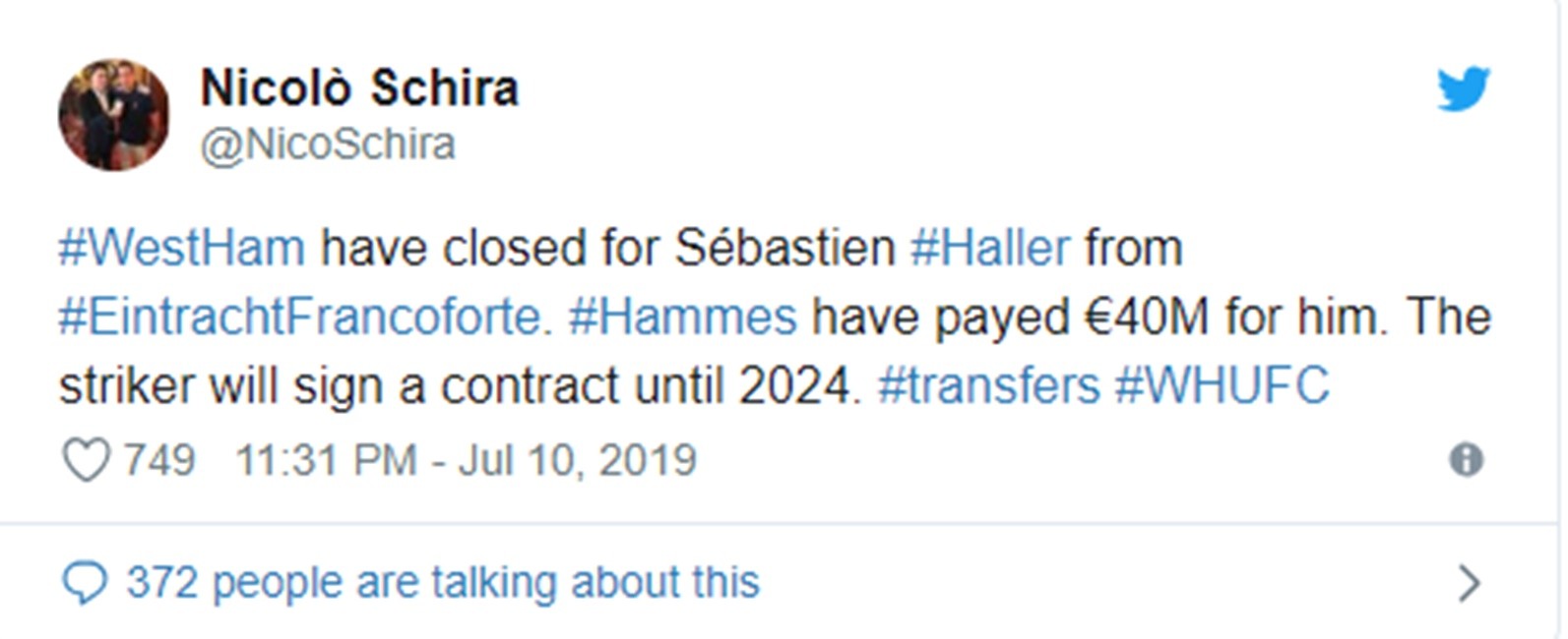 HALLER SET TO SIGN FIVE-YEAR DEAL WITH WEST HAM - Bóng Đá