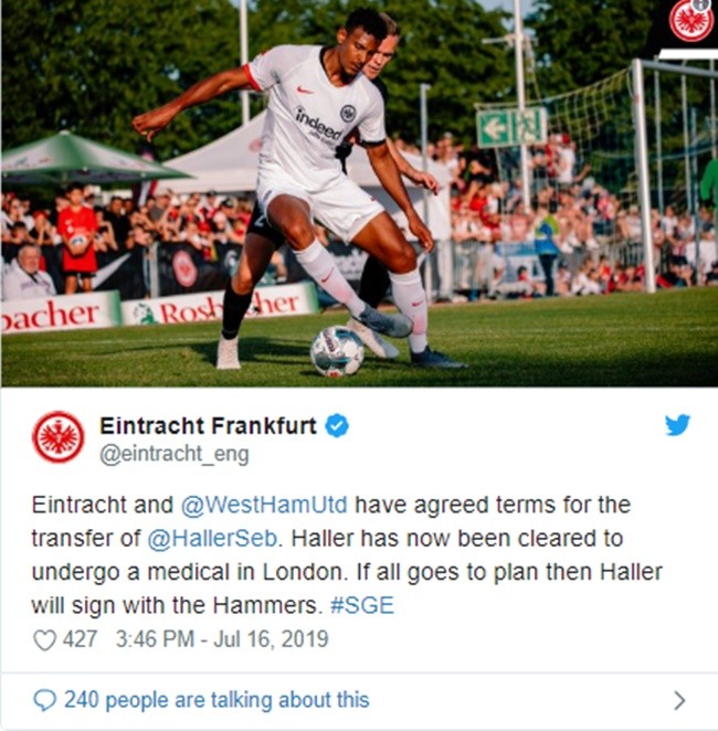Haller cleared to complete £40m move to West Ham - Bóng Đá