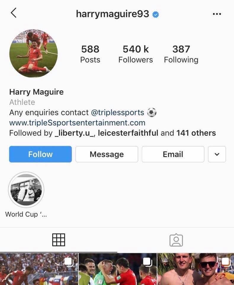 Maguire bỏ thông tin là cầu thủ của bầy cáo trên insta - Bóng Đá