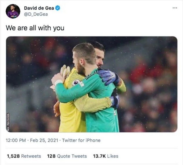 Alisson: Liverpool star receives message from De Gea after father's death - Bóng Đá