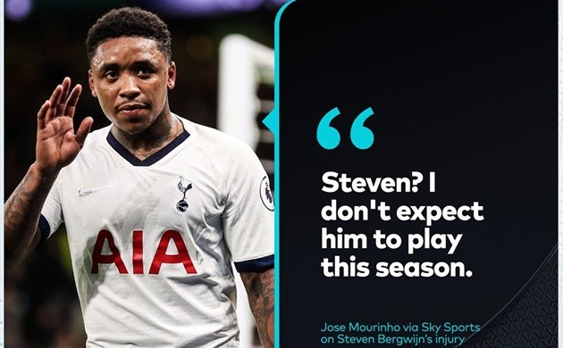 Mourinho on Steven Bergwijn injury - Bóng Đá