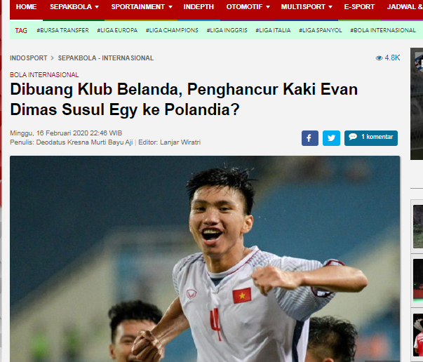 Báo Indonesia cay cú, mỉa mai việc Đoàn Văn Hậu chia tay SC Heerenveen - Bóng Đá