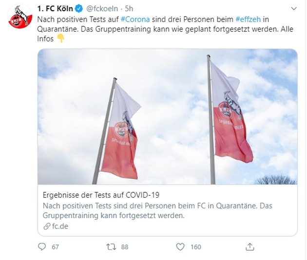 FC Cologne tiếp tục ghi nhận 3 ca dương tính với COVID-19 - Bóng Đá