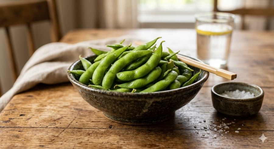Đậu nành non luộc là món ăn đơn giản nhưng giàu dinh dưỡng, phù hợp cho bữa phụ lành mạnh.
