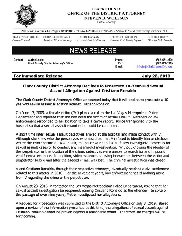 Sao Juventus chính thức thoát án hiếp dâm ở Mỹ - Bóng Đá