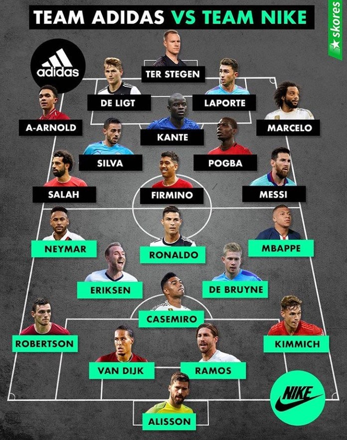 Đội hình Adidas vs Đội hình Nike - Bóng Đá