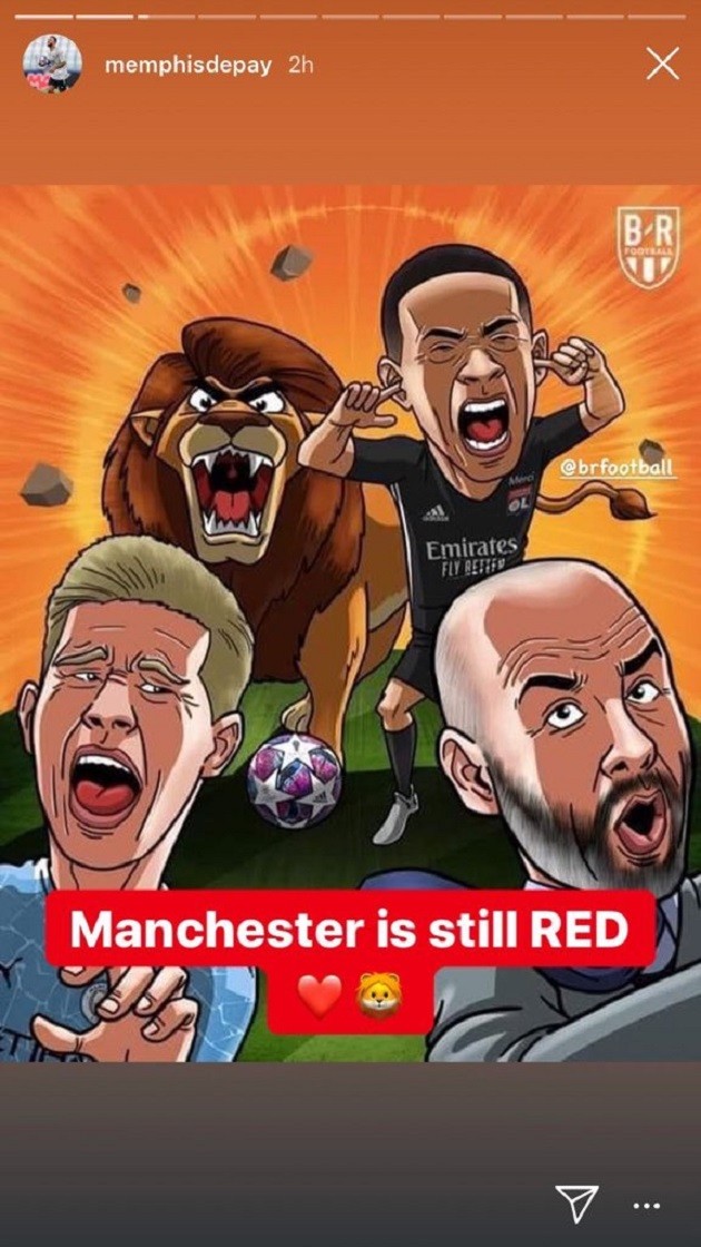 SMALL PRICE DEPAY Ex-Man Utd star Memphis Depay celebrates Lyon’s Champions League win with swipe at City, saying: Manchester is still RED - Bóng Đá