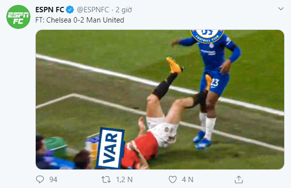 ESPN chế ảnh ám chỉ Man Utd nhờ VAR để thắng Chelsea - Bóng Đá