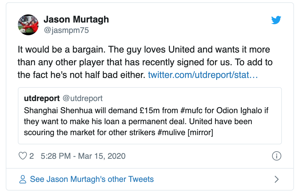 Man Utd fans react to Odion Ighalo price tag - Bóng Đá