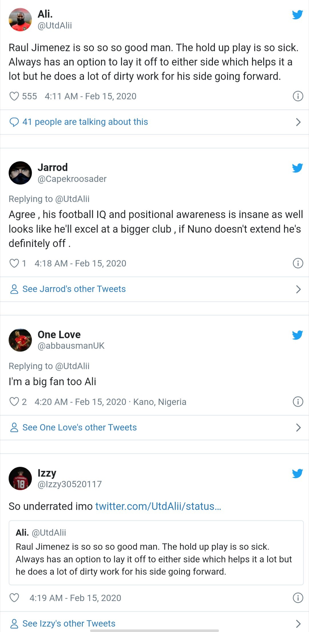 man utd fans on raul jimenez - Bóng Đá