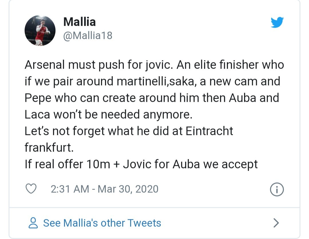 arsenal fans react to jovic - Bóng Đá