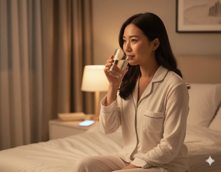 Sai lầm phổ biến của nhiều người là uống quá nhiều nước ngay trước khi lên giường. Khi đó, bàng quang nhanh chóng đầy và khiến bạn phải tỉnh giấc để đi vệ sinh vào nửa đêm hoặc gần sáng.