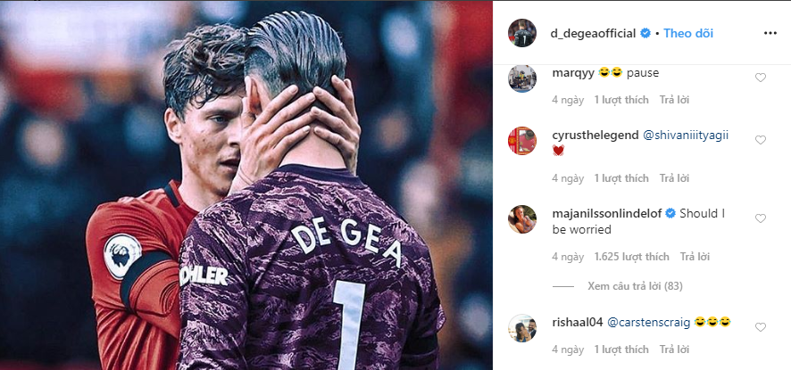 Vợ Victor Lindelof bình luận ảnh De Gea - Bóng Đá