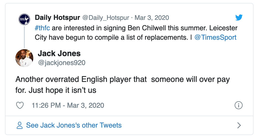 TOTTENHAM HOTSPUR: SPURS FANS DON’T WANT CHILWELL - Bóng Đá