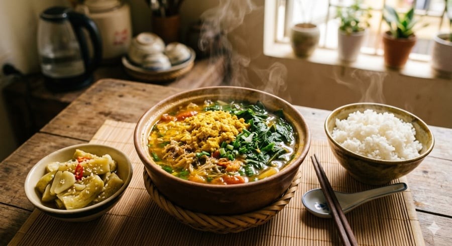 Canh cua lá dâm bụt – món ăn dân dã mang hương vị thanh mát đặc trưng của Ninh Bình.