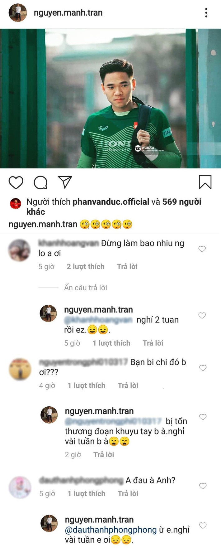 Thủ môn Nguyên Mạnh vô tình tiết lộ tình hình chấn thương của mình? - Bóng Đá