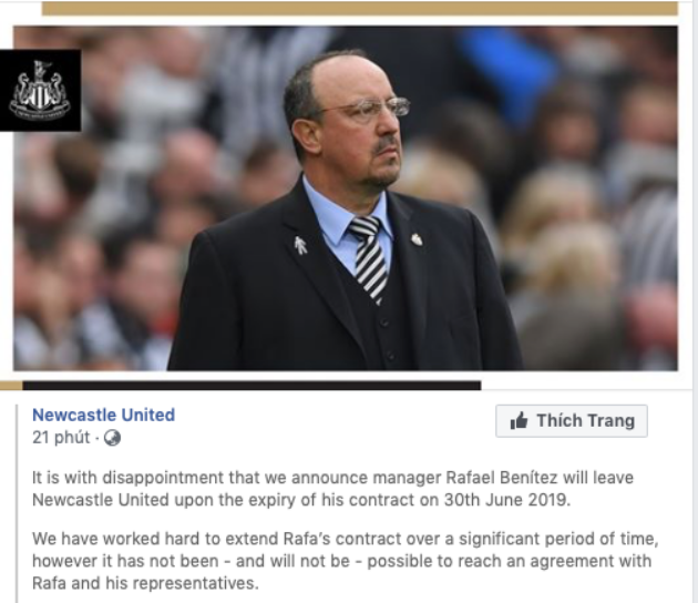 Rafael Benítez will leave Newcastle United - Bóng Đá
