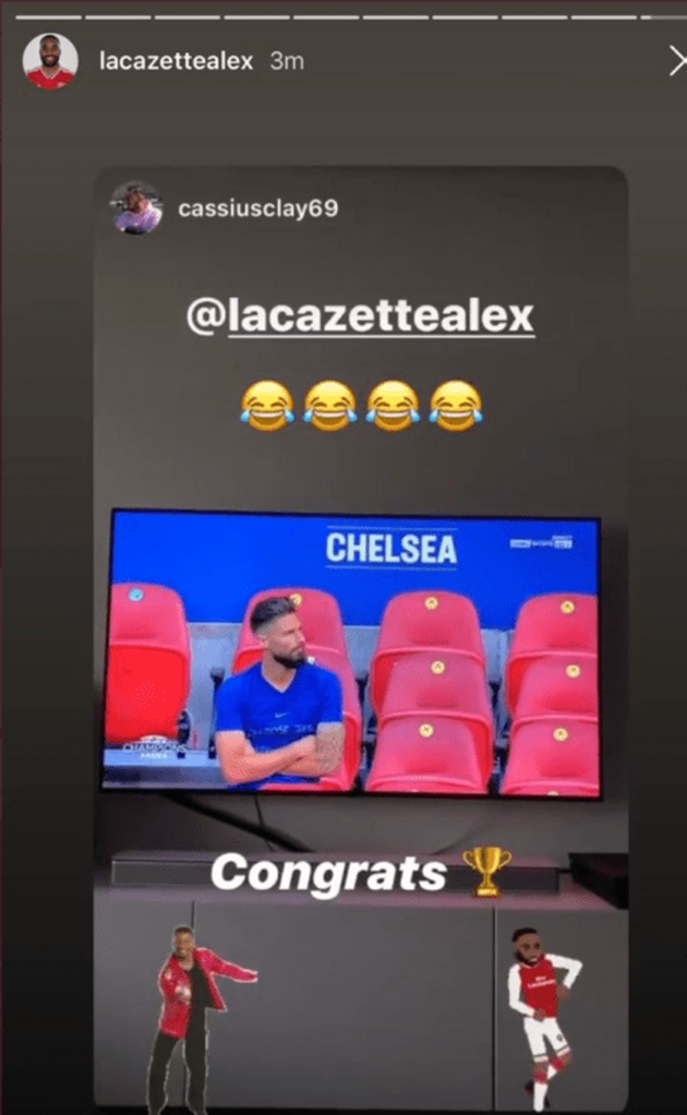 Alexandre Lacazette shares social media post trolling Olivier Giroud after Arsenal FA Cup win - Bóng Đá