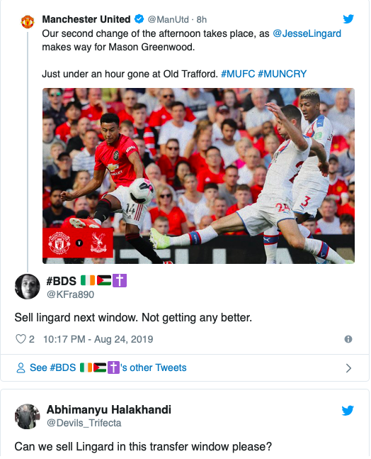 ‘NOT GETTING ANY BETTER’, SOME MAN UNITED FANS WANT LINGARD TO BE SOLD AFTER CRYSTAL PALACE DEFEAT - Bóng Đá