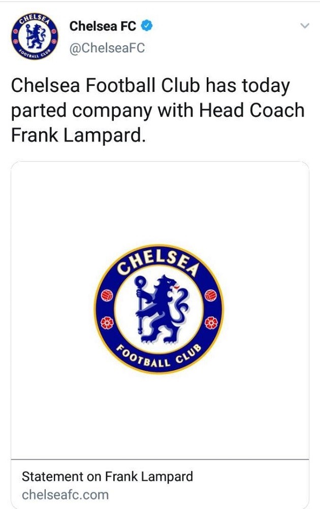 Chelsea statement sacking Frank Lampard compared to Mourinho, Conte and other dismissals - Bóng Đá