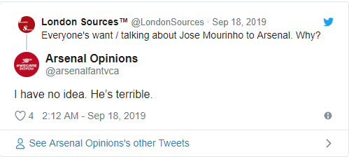 ARSENAL FANS NOT IMPRESSED BY MOURINHO SUGGESTIONS - Bóng Đá