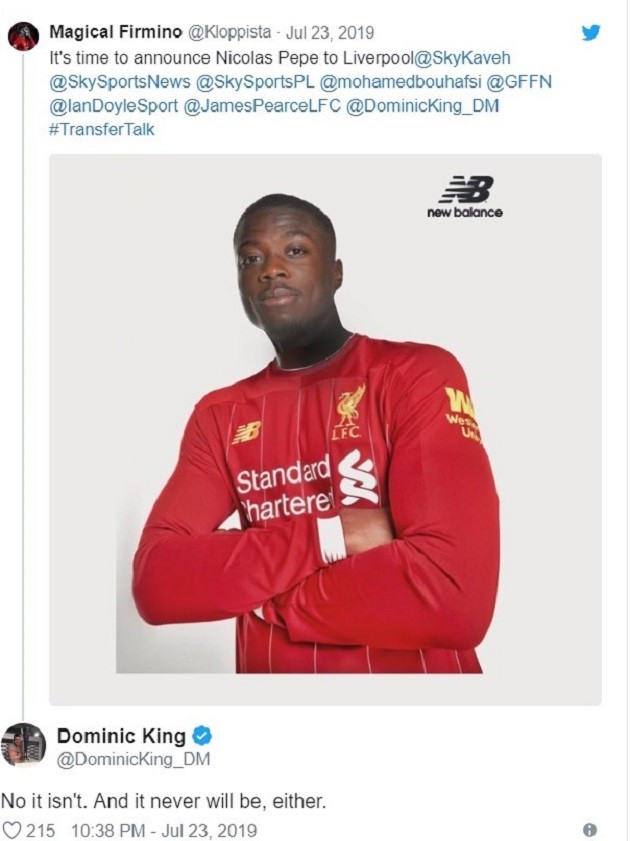 Respected journalist makes huge claim about Pepe to LFC rumours - Bóng Đá